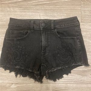 American Eagle Black Lace Floral Super Stretch Hi-Rise Shortie